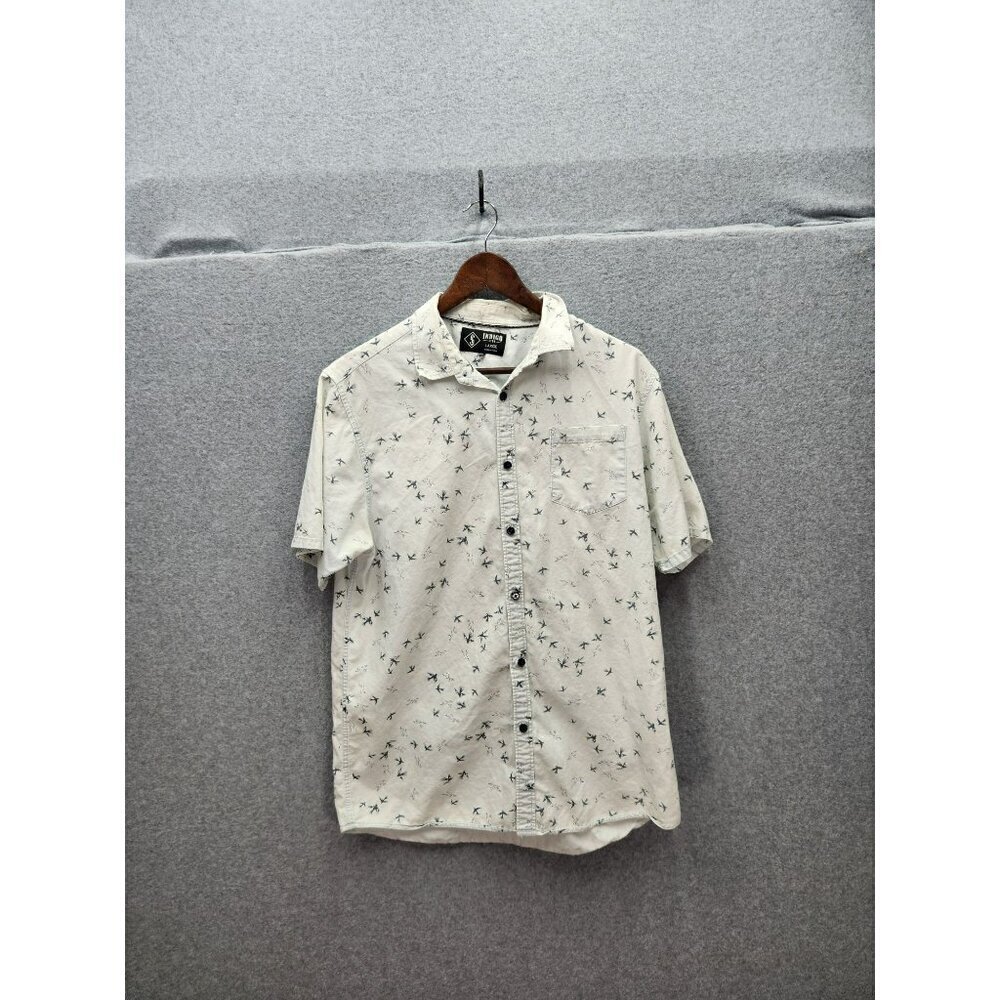 Indigo Star Mens Large Bird Print Short Sleeve Button-Up‎ Shirt